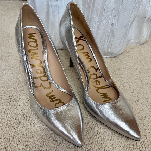 Sam Edelman Genuine Leather Metallic Silver High Heel Pump Style Hazel - Picture 17 of 17